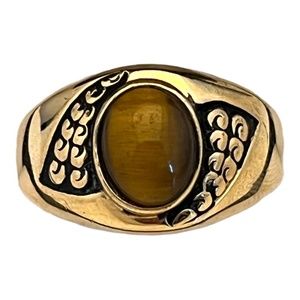 Vintage Ring Tiger's Eye 14K Gold Electroplate Mid Century